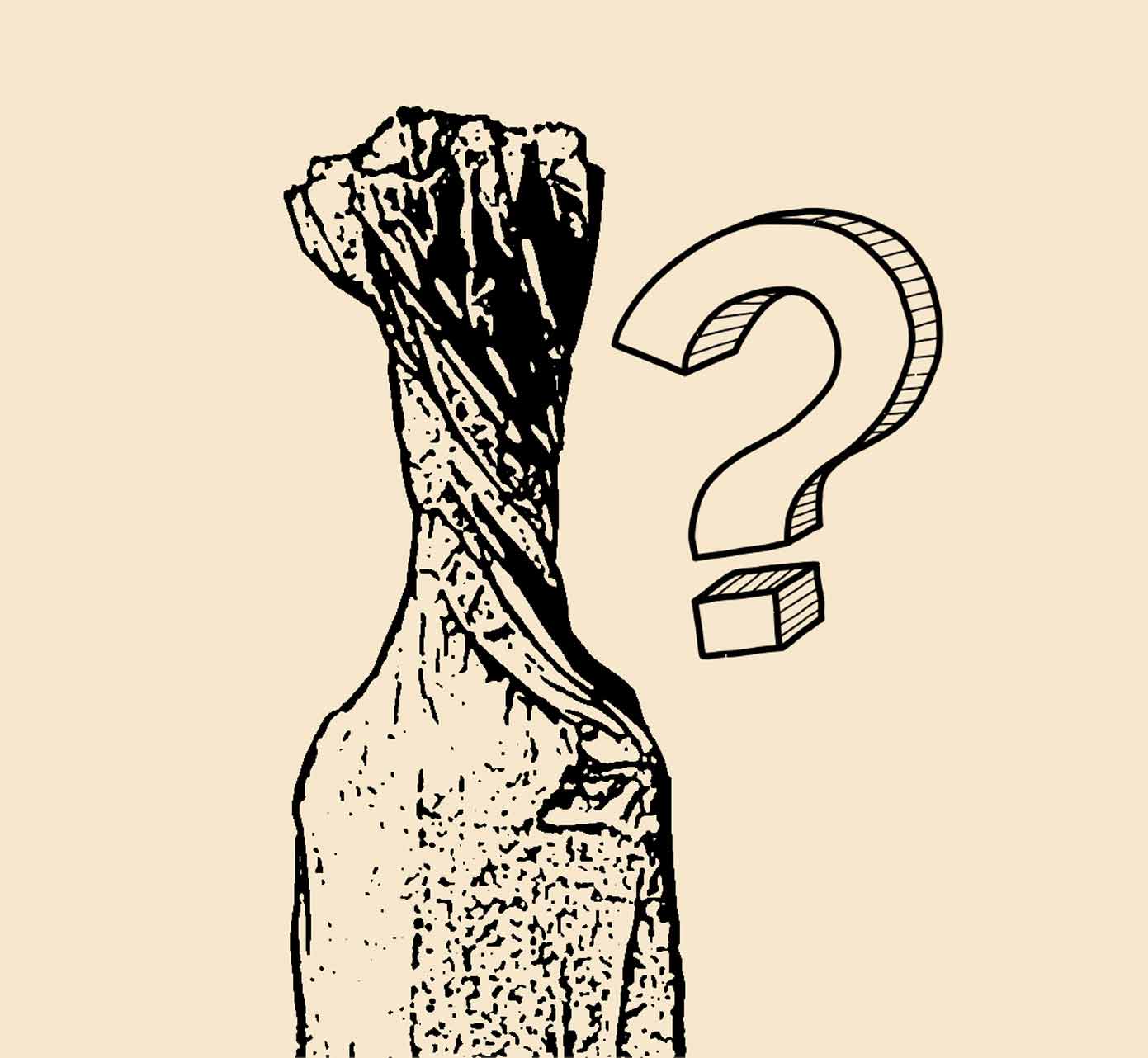 hand drawn wine bottle with question mark 