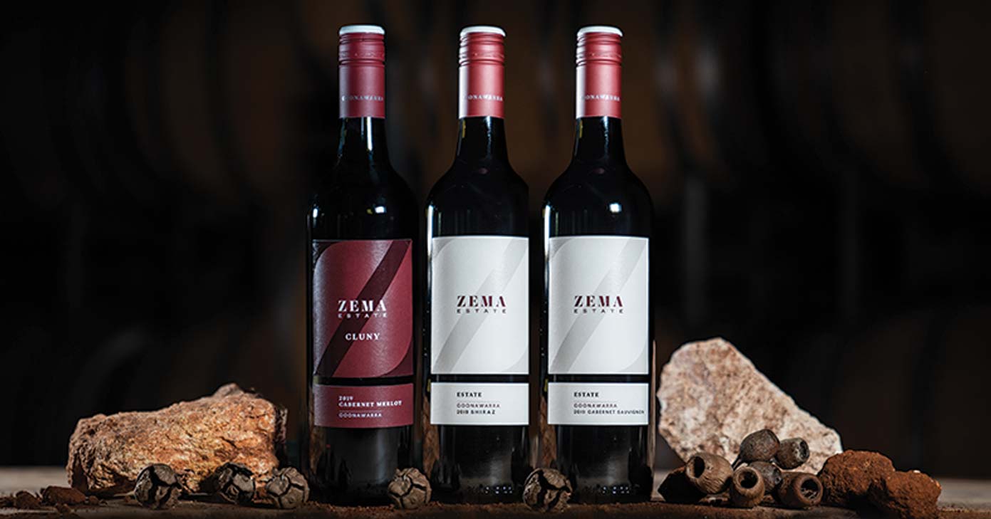 zema estate range wines - cluny, shiraz and cabernet on terra rossa soil