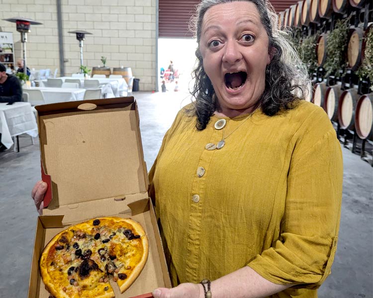 Lady and pizza